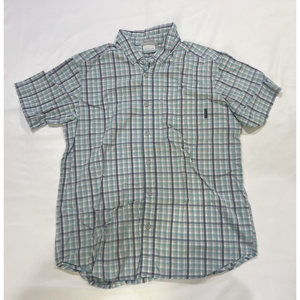 Columbia Rapid Rivers Shirt Mens Large White Blue Check Casual Regular Fit